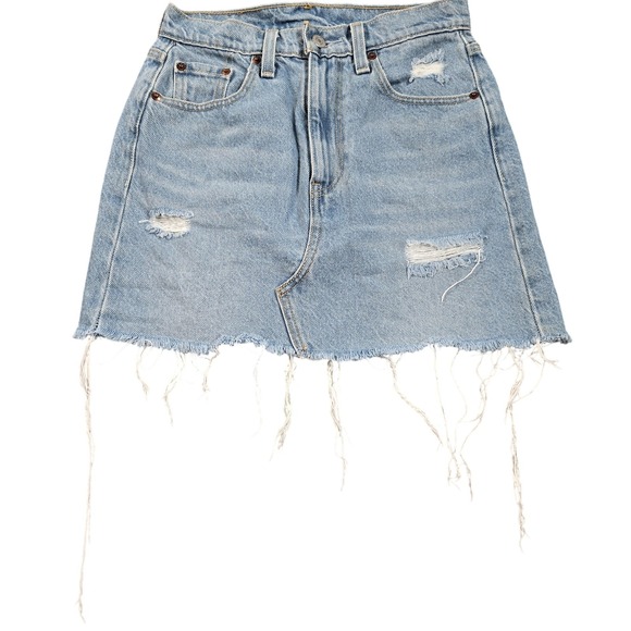 Levi's Pants - Levi's Skirt Womens 24 Blue Denim Distressed Mini Cutoff Raw Hem Fringe Casual